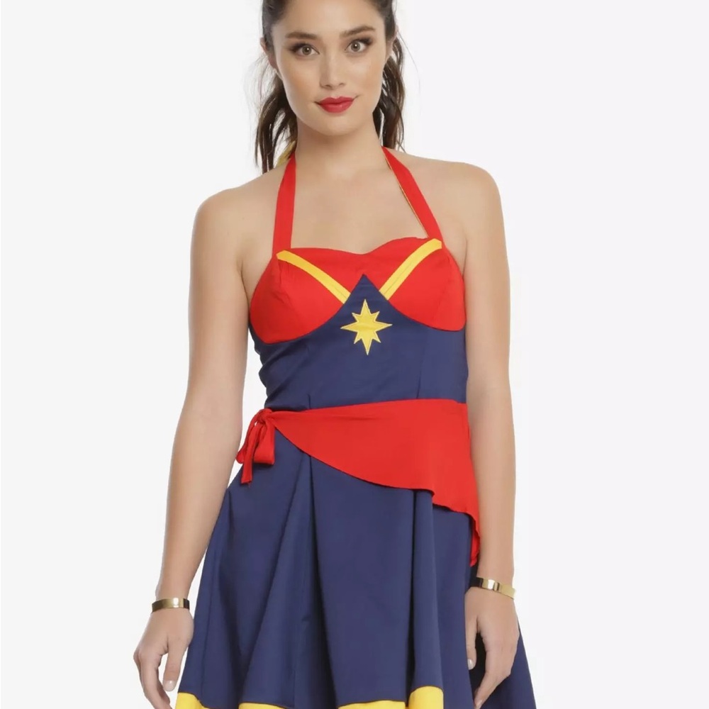 Her Universe Captain Marvel Red and Blue Halter Dress NWT